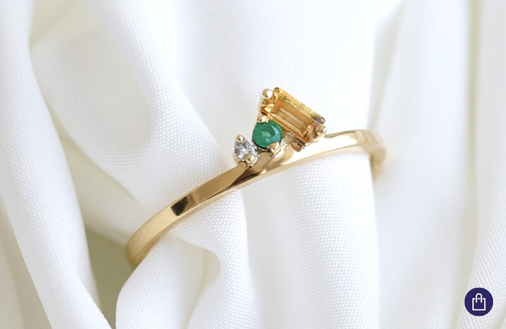 Cluster-Ring aus Gold mit Citrin, Smaragd und einem Diamanten