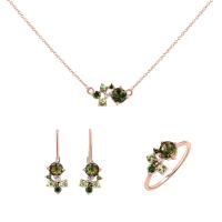 Set aus Cluster Schmuck mit Moldaviten, Saphiren und Diamanten Zino