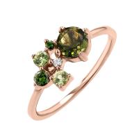 Cluster Ring mit Moldaviten, Saphiren und Diamanten Irma