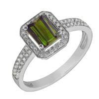 Goldener Verlobungsring mit grünem Turmalin und Diamanten Aubri