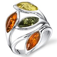 Silberner Ring mit Blättern aus Bernstein Hadiya