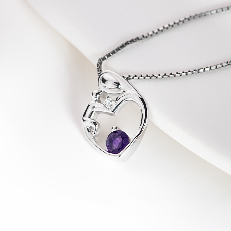 Silberner Anhänger Mutter und Kind mit Amethyst und Diamant Ella