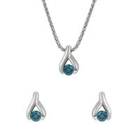 Minimalistisches Set aus Platinschmuck mit blauen Diamanten Hinto