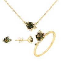 Cluster Schmuckset mit Moldavit, Saphir und Diamanten Odette