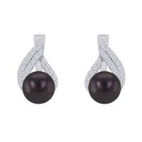 Silberne Ohrringe mit schwarzen Perlen und Zirkonia Zona